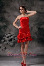 Beautiful Red Column Cocktail Dress Strapless Taffeta Ruch Mini-length