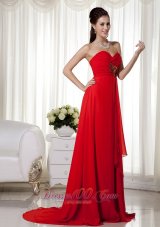 Red Empire Sweetheart Brush Train Chiffon Appliques and Ruch Prom / Celebrity Dress