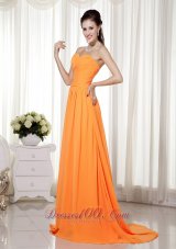 Orange Empire Sweetheart Brush Train Chiffon Beading and Ruch Prom / Celebrity Dress