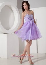 Beautiful Lilac A-Line / Princess Sweetheart Homecoming Dress Organza Beading Mini-length