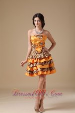 Multi-color A-line Strapless Mini-length Taffeta and Leopard Beading Prom Dress