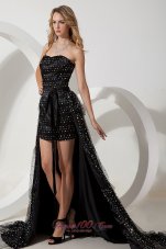 Black Column Sweetheart Celebrity Dress High-low Special Fabric Sashes