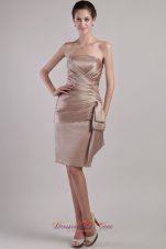 Chocolate Column/Sheath Strapless Knee-length Satin Pleats Mother of the Bride Dreses