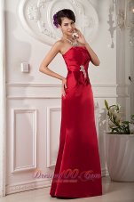 Red Mother Of The Bride Dress For Custom Made Column Strapless Floor-length Satin Beading