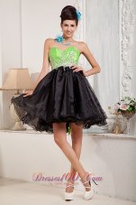 Custom Made Black and Spring Green A-line Prom / Homecoming Dress Sweetheart Mini-length Organza Beading