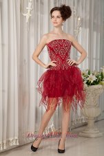 Handkerchief Hem Strapless Party Dress Beading Wine Red