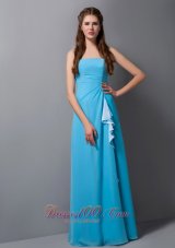 Baby Blue Column Strapless Floor-length Chiffon Bridesmaid Dress