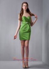 Spring Green Column Sweetheart Mini-length Taffeta Beading Bridesmaid Dress