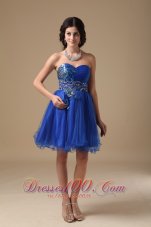 Blue A-line Sweetheart Mini-length Organza Beading Prom Dress