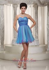 Aqua A-line / Princess Sweetheart Mini-length Organza Ruch Prom / Cocktail Dress