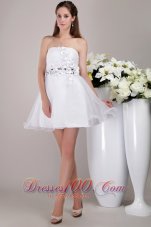 White A-line / Princess Strapless Mini-length Organza Appliques Prom / Cocktail Dress
