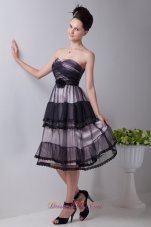 Black Empire Sweetheart Tea-length Tulle Hand Made Flowers Prom / Homecoming Dress