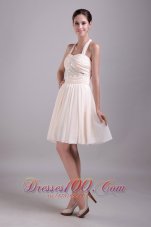 Elegant Empire Halter Knee-length Chiffon Beading Prom Dress