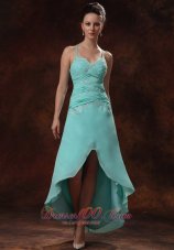 High-low Spaghetti Straps Appliques and Ruch For Turquoise Prom Dress In Ellijay Georgia