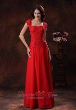 Custom Made Red Square Neckline Prom Dress With Lace Over Bodice In Flagstaff Arizona