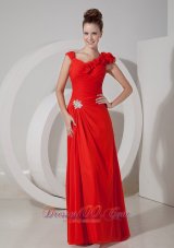 Luxurious Red Empire V-neck Floor-length Chiffon Appliques Evening Dress