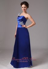 Royal Blue Beaded One Shoulder Ruch Evening / Prom Dress For Custom Made In Macon Georgia