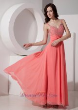 Latest Watermelon Empire Straps Evening Dress Chiffon Beading Ankle-length