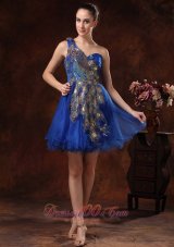 Unique One Shoulder Embroidery Mini-length For Royal Blue Cocktail / Homecoming Dress