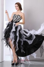 White and Black A-line Sweetheart Prom Dress High-low Organza Beading