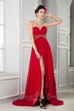 Perfect Wine Red Empire Sweetheart Evening Dress Chiffon Beading Brush Train