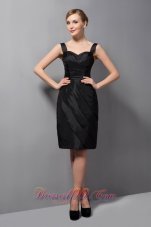 Customize Black Column Mother Of The Bride Dress Straps Ruch Mini-length Taffeta