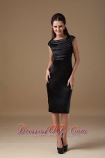 Special Column Scoop Little Black Dress Satin Ruch Knee-length