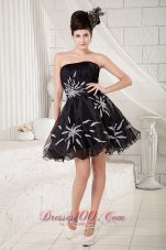 Cheap Black A-line Strapless Cocktail Dress Organza Beading Mini-length