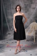 Customize Column Strapless Little Black Dress Chiffon Ruch Tea-length