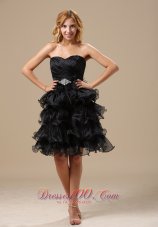 Apple Valley Ruched and Beading Decorate Bodice Ruffles Knee-length A-line Little Black Dress