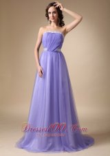 Lilac A-line Strapless Brush Train Taffeta and Tulle Beading Prom / Celebrity Dress