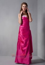 Gorgeous Hot Pink Column Strapless Appliques Bridesmaid Dress Floor-length Taffeta