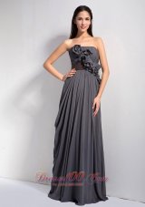 Modest Dark Grey Empire Strapless Homecoming Dress Chiffon Hand Made Flowers Floor-length