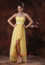 2013 Nogales Arizona New Style Yellow High-low Prom Dress With Belt Decorate