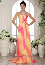 Multi-color Hand Made Flowers Sweetheart Prom Gowns With Brush Train