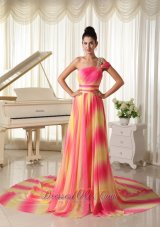 Ombre Color Chiffon Beaded Decorate Shoulder Prom Dress With Court Train Texas