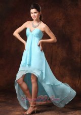 Auqa Blue High-low Empire Chiffon Sweetheart 2013 Dama Dresses for Quinceanera With Beading