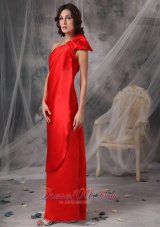 Elegant Red Evening Dress Column One Shoulder Elastic Woven Satin Ruched Floor-length