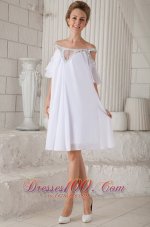 White Empire Off The Shoulder Knee-length Chiffon Beading Prom Dress