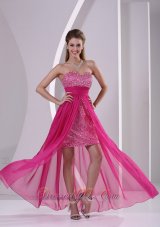 High-low Paillette Over Skirt Hot Pink Prom Evening Dress With Sweetheart