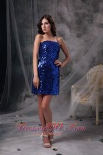 Customize Peacock Blue Column Evening Dress Strapless Beading Sequin Mini-length