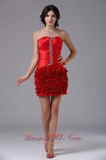 Red Ruched Bodice and Beading For 2013 Cocktail Dress In Beverly Hills California Mini-length Taffeta