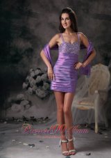 Elegant Lavender Evening Dress Column Straps Taffeta Beading Mini-length