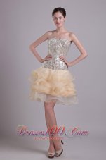 Champagne A-line Sweetheart Short Organza and Sequins Prom / Cocktail Dress