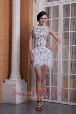 2013 New Style White Column Scoop Feather and Elastic Woven Satin Cocktail Dress Mini-length