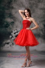 Low Price Red A-line Strapless Cocktail Dress Organza Mini-length