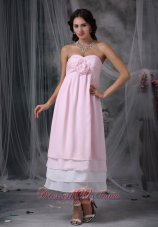 Pink Empire Sweetheart Tea-length Chiffon Hand Made Flower Prom Dress  Dama Dresses