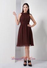 Customize Brown A-line Strapless Bow Bridesmaid Dress Knee-length Satin  Dama Dresses