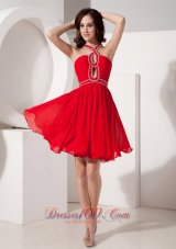 The Super Hot Red Empire Cocktail Dress Straps Chiffon Beading Mini-length  Dama Dresses