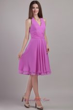 Lavender Empire Halter Top Knee-length Chiffon Bridesmaid Dress  Dama Dresses